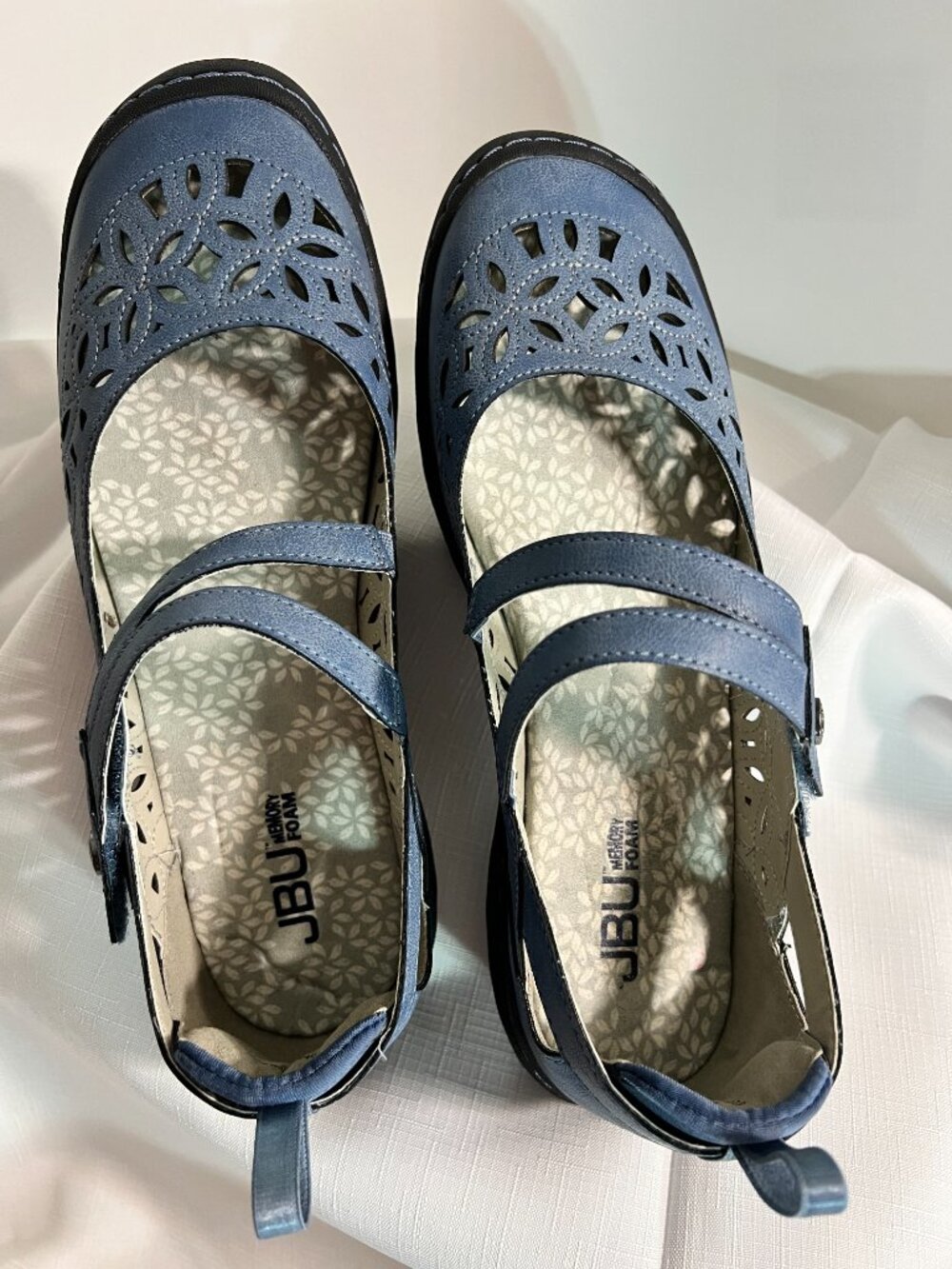 JBU Jambu Bellerose Encore Blue Laser Cut Mary Jane Comfort Flats Shoes 10M - Picture 2 of 12